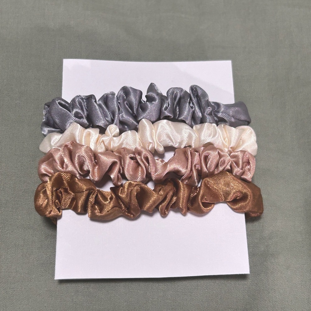 Set of Mini Satin Scrunchies in Neutral Tones